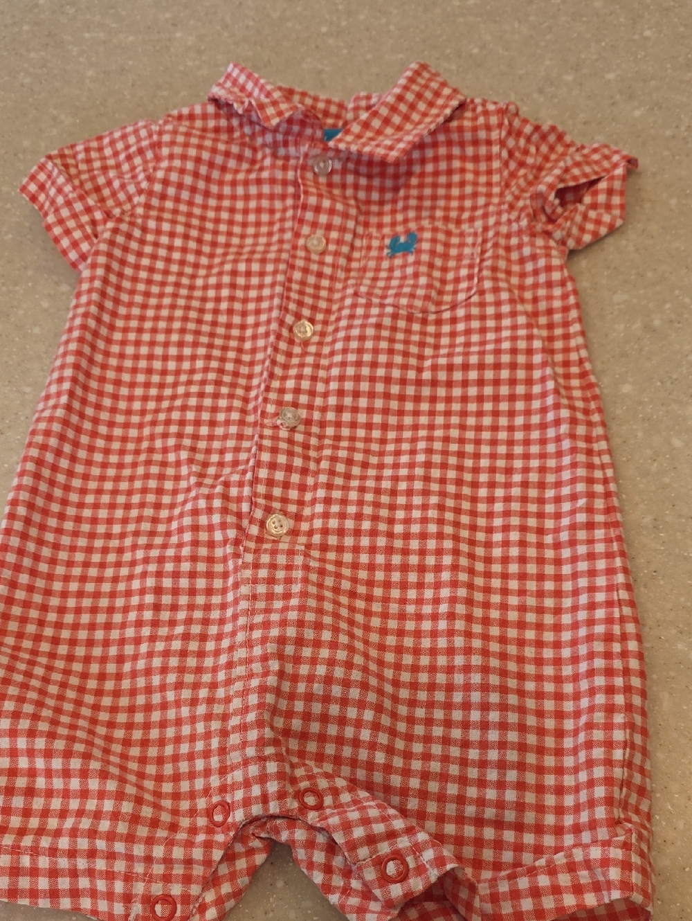 Carter's Red and White Gingham Romper with Blue Trim